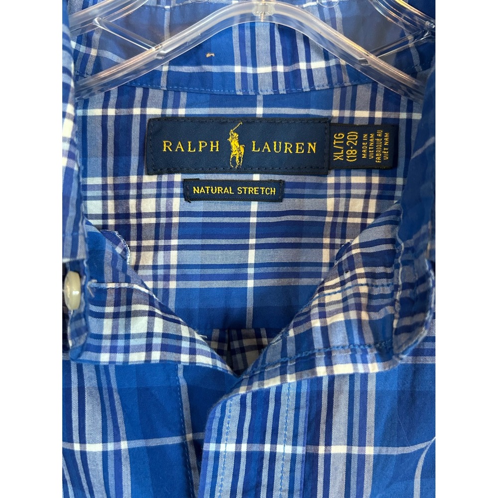 Ralph Lauren Boys XL 18-20 Blue Plaid Short Sleeve Button Down Classic Preppy